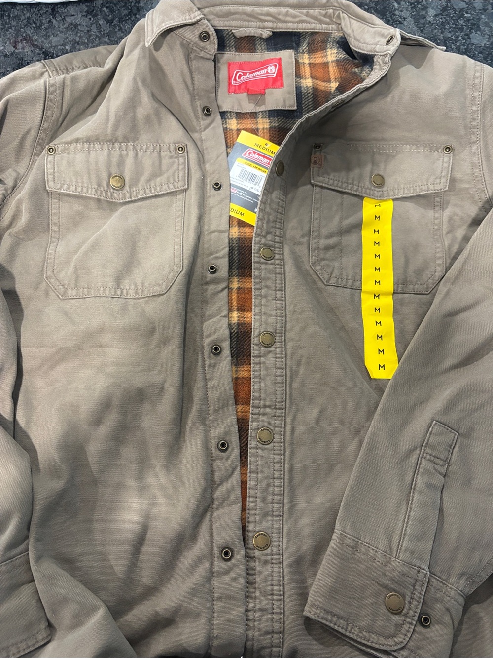 Coleman Men's Taupe/Tan Shirt Jacket with Plaid Lining